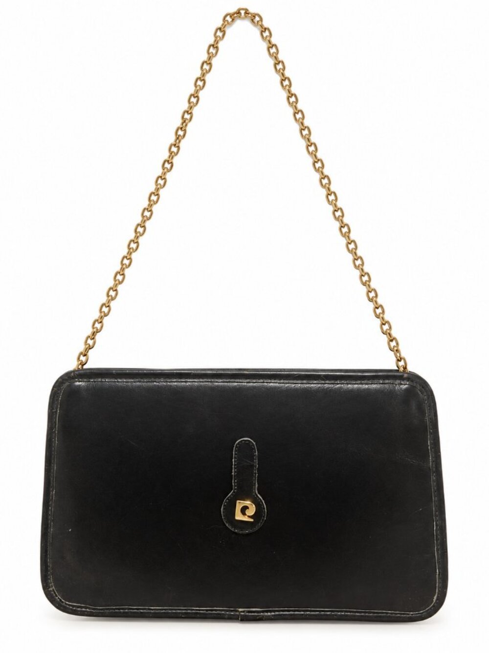 Vintage Pierre Cardin Black Leather Chain Shoulder Bag Clutch